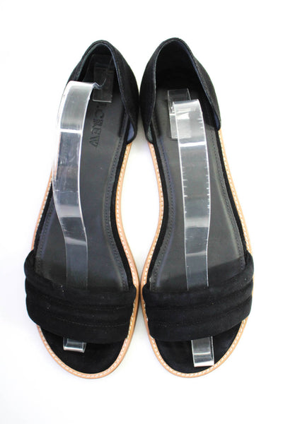 J Crew Women's Leather Suede Flat Sandals Black Size 9