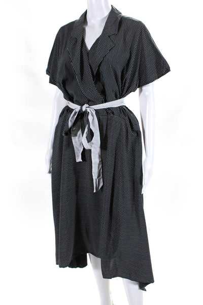 MM. La Fleur Womens Striped V-Neck Short Sleeve Belted Dress Black Size 2