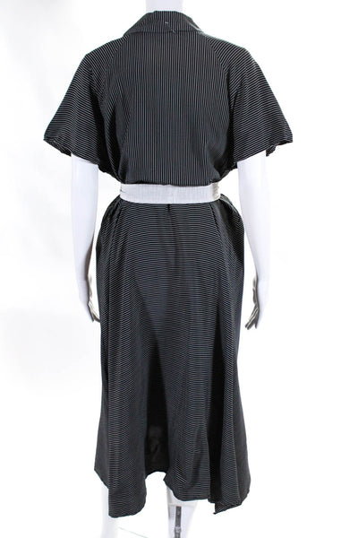 MM. La Fleur Womens Striped V-Neck Short Sleeve Belted Dress Black Size 2