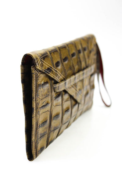Tusk Womens Embossed Leather Envelope Wristlet Clutch Handbag Brown