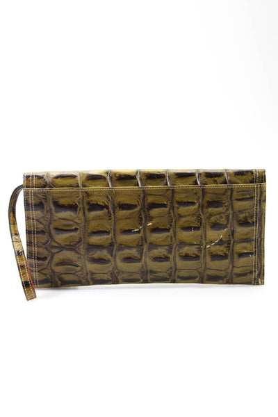 Tusk Womens Embossed Leather Envelope Wristlet Clutch Handbag Brown