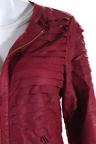 Escada Women's Round Neck Long Sleeves Ruffle Full Zip Jacket Red Size 38