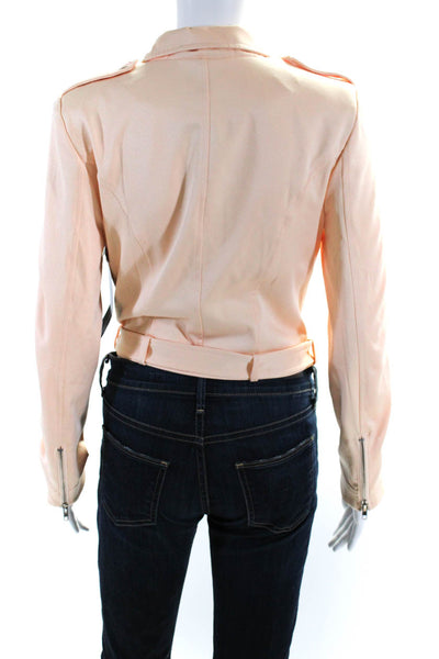 WYLDR Womens Belted Notch Collar Long Sleeve Zip Up Jacket Orange Size S