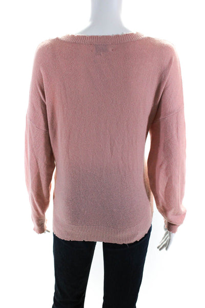 27 Miles Womens Cashmere Round Neck Long Sleeve Pullover Sweater Top Pink Size S