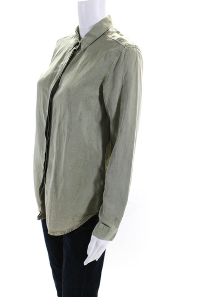 AYR Womens Buttoned-Up Collared Cuff Long Sleeve Top Green Size XS