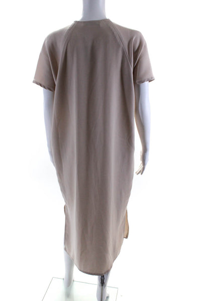 Roucha Womens Short Sleeve V-Neck Slit Pullover Maxi Shift Dress Beige Size M