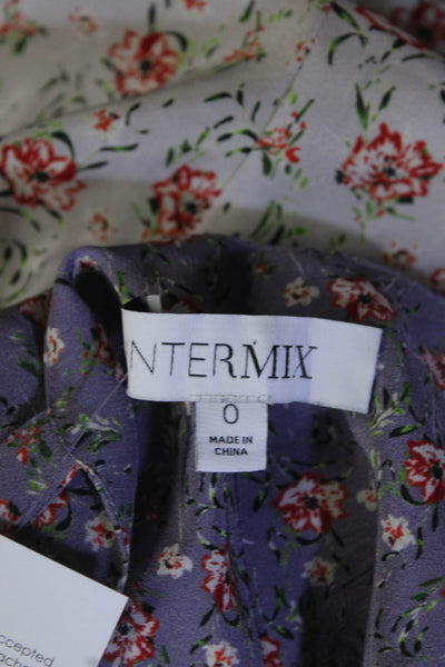 Intermix Womens V Neck Floral Button Front Midi Dress Purple Black Silk Size 0