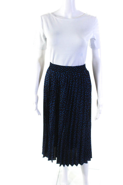 Tahari Womens Polka Dot Ruched Elastic Pleated A-Line Maxi Skirt Blue Size XL