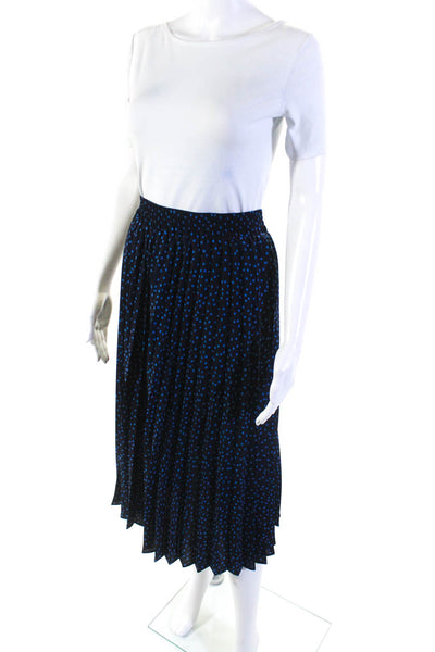 Tahari Womens Polka Dot Ruched Elastic Pleated A-Line Maxi Skirt Blue Size XL