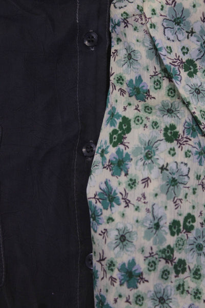Zara Maven West Womens Floral Print Button Long Sleeve Tops Green Size S M Lot 2