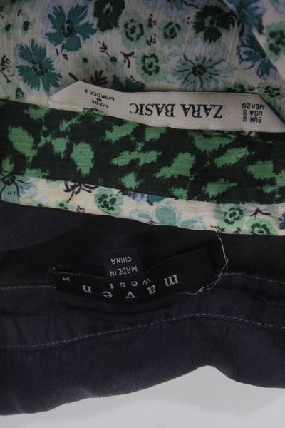 Zara Maven West Womens Floral Print Button Long Sleeve Tops Green Size S M Lot 2