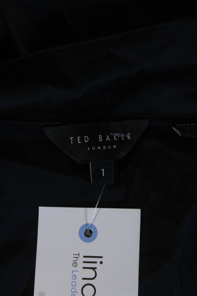 Ted Baker London Women's Collar Short Sleeves Blouse Navy Blue Size 1