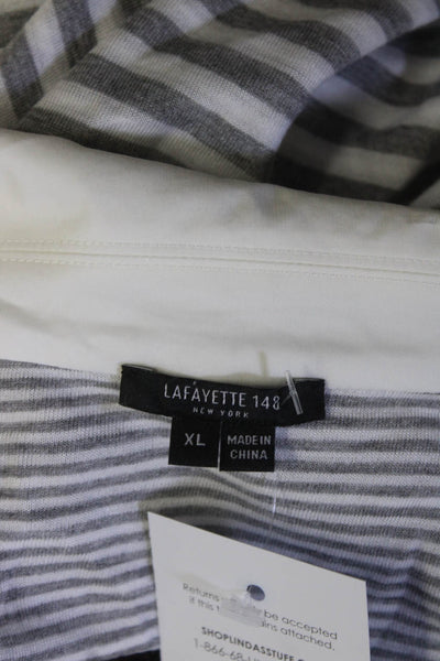 Lafayette 148 New York Womens Collar 3/4 Sleeves Slit Hem  Stripe Blouse Size XL