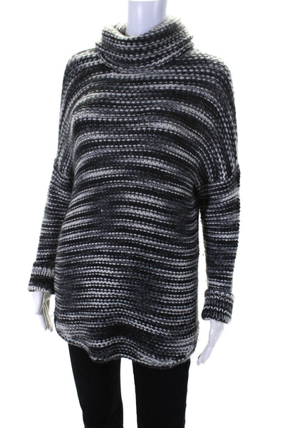 Bella Luxx Womens Chunky Knit Oversize Turtleneck Sweater Gray White Alpaca XS