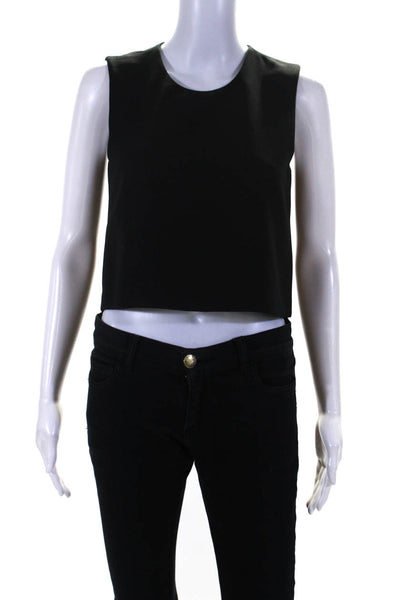 Club Monaco Womens Crew Neck Sleeveless Crepe Crop Top Blouse Black Size Small