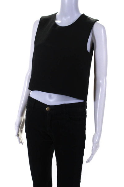 Club Monaco Womens Crew Neck Sleeveless Crepe Crop Top Blouse Black Size Small