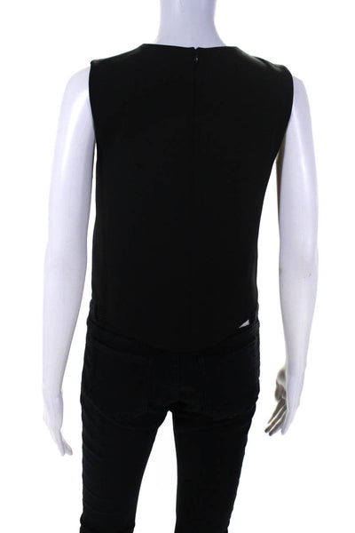 Club Monaco Womens Crew Neck Sleeveless Crepe Crop Top Blouse Black Size Small