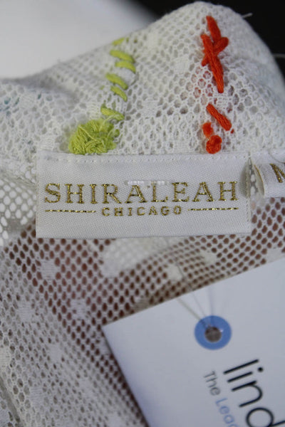 Shiraleah Womens Sheer Mesh Beaded Y Neck Cover Up Dress White Size Medium