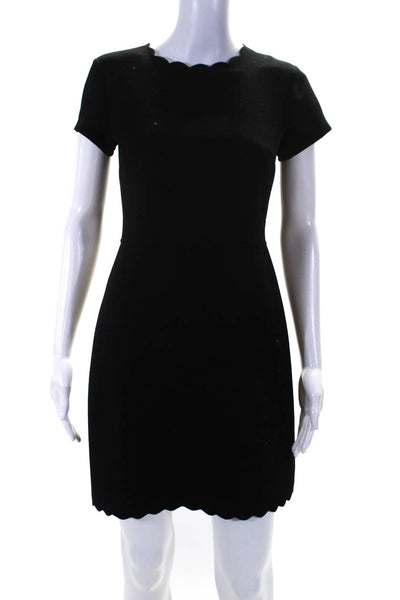 Club Monaco Womens Scalloped Hem Short Sleeve Mini Sheath Dress Black Size 00