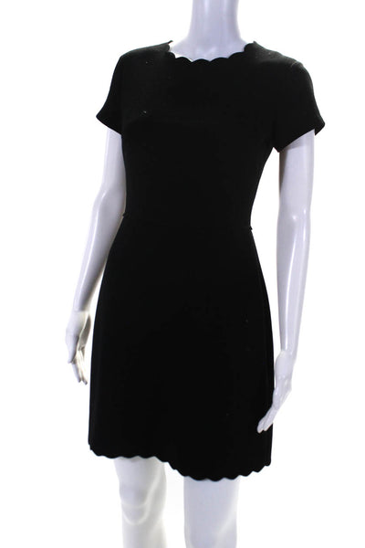 Club Monaco Womens Scalloped Hem Short Sleeve Mini Sheath Dress Black Size 00