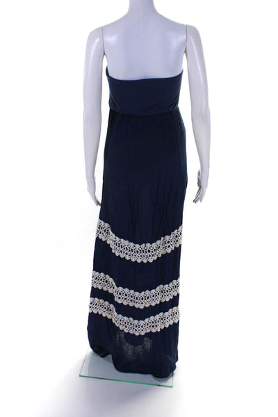 Judith March Womens Strapless Lace Empire Waist Maxi Dress Blue Size Medium