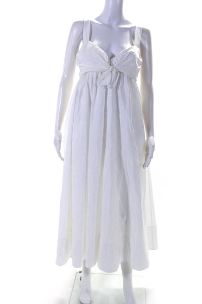 ALC Womens Sleeveless Twist Front V Neck Midi Shift Dress White Cotton Size 6
