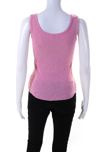 Love Shack Fancy Womens Scoop Neck Ribbed Tank Top Pink Cotton Size Extra Small