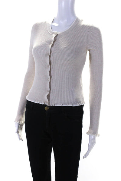 Paule Ka Womens Button Front Contrast Trim Ribbed Cardigan Sweater Beige Medium