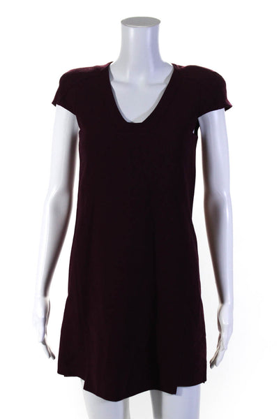 Tibi Womens Maroon Wool V-Neck Short Sleeve Zip Back A-Line Dress Size 0