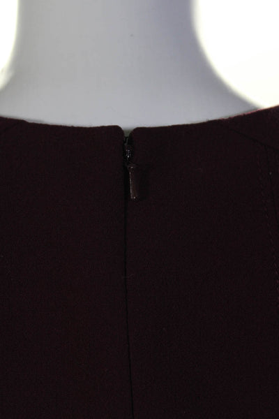 Tibi Womens Maroon Wool V-Neck Short Sleeve Zip Back A-Line Dress Size 0