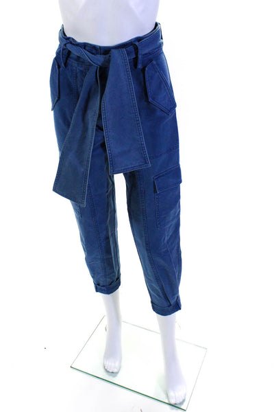 Derek Lam 10 Crosby Womens Blue High Rise Belted Cuff Ankle Cargo Jeans Size 0