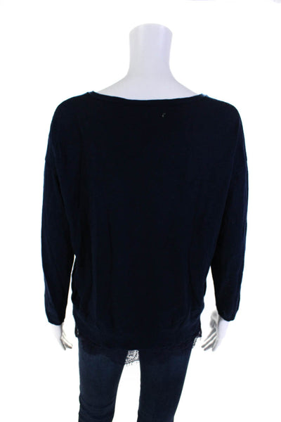 Joie Womens Lace Trim Long Sleeves Sweater Navy Blue Wool Size Medium