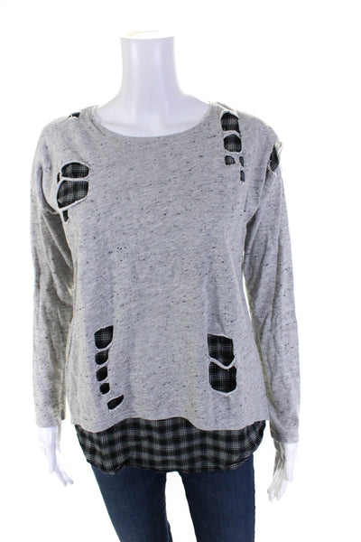 Generation Love Womens Distressed Crew Neck Sweatshirt Gray Cotton Size Medium