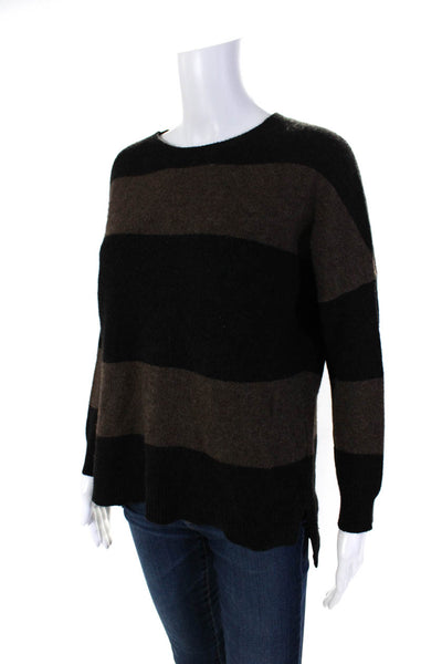 Vince Womens Striped Crew Neck Sweater Black Brown Wool Size Extra Small