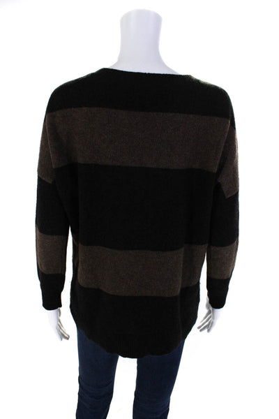 Vince Womens Striped Crew Neck Sweater Black Brown Wool Size Extra Small