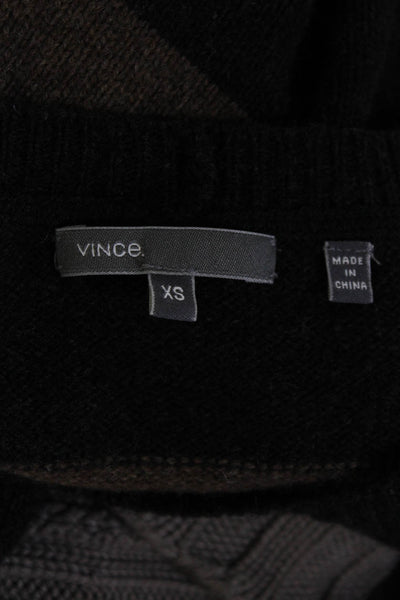 Vince Womens Striped Crew Neck Sweater Black Brown Wool Size Extra Small