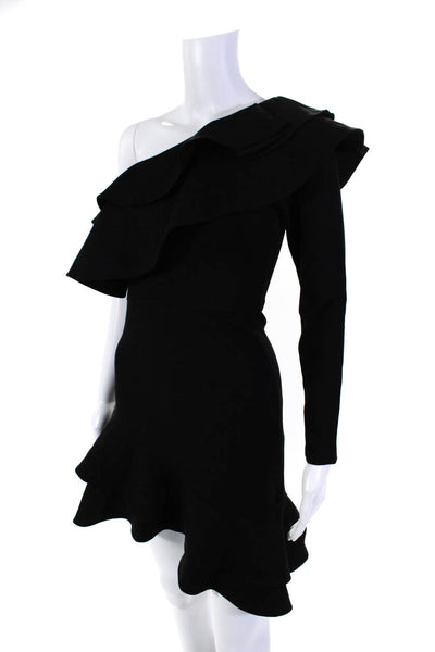 Amanda Uprichard Womens Ruffled One Shoulder Dress Black Size Petite