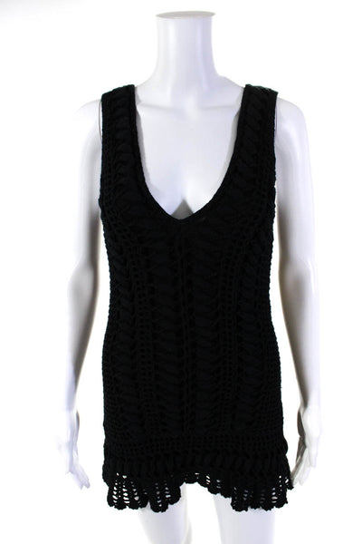 Melissa Odabash Women's V-Neck Sleeveless Crochet Mini Dress Black Size M