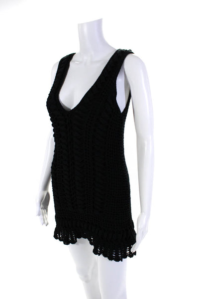 Melissa Odabash Women's V-Neck Sleeveless Crochet Mini Dress Black Size M