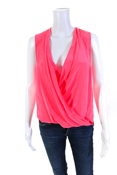 Trina Turk Women's Silk V-Neck Drape Sleeveless Blouse Bright Pink Size S