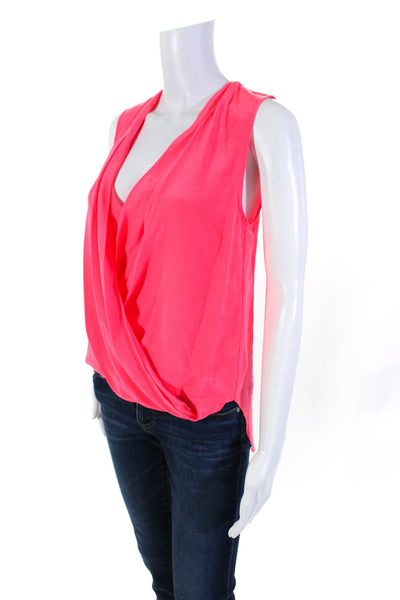 Trina Turk Women's Silk V-Neck Drape Sleeveless Blouse Bright Pink Size S