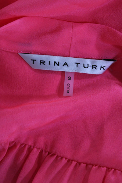 Trina Turk Women's Silk V-Neck Drape Sleeveless Blouse Bright Pink Size S