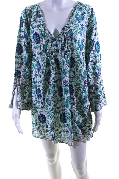 Calypso Saint Barth Women's Linen V Neck Printed Shift Dress Multicolor Size L