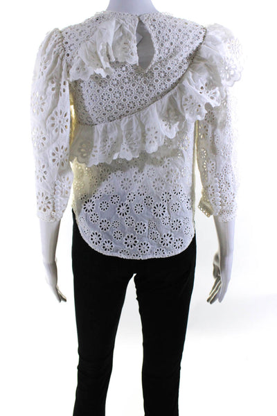 Sea New York Women's Embroidered 3/4 Sleeve Crewneck Blouse White Size 2