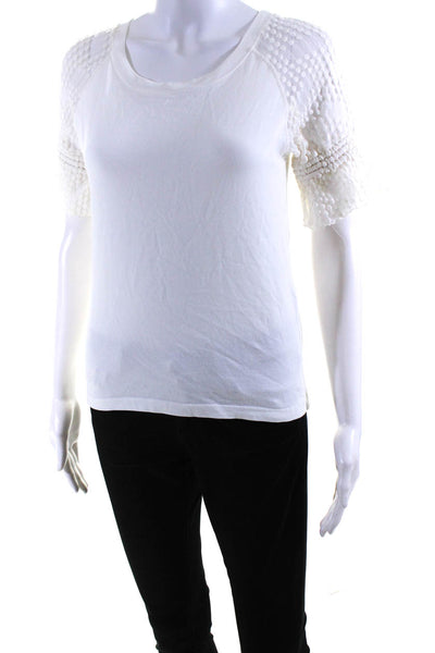 See by Chloe Women's Lace Sleeve Crewneck T-Shirt White Size S