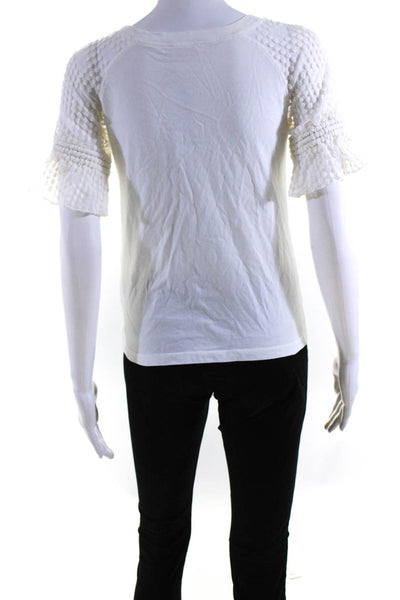 See by Chloe Women's Lace Sleeve Crewneck T-Shirt White Size S