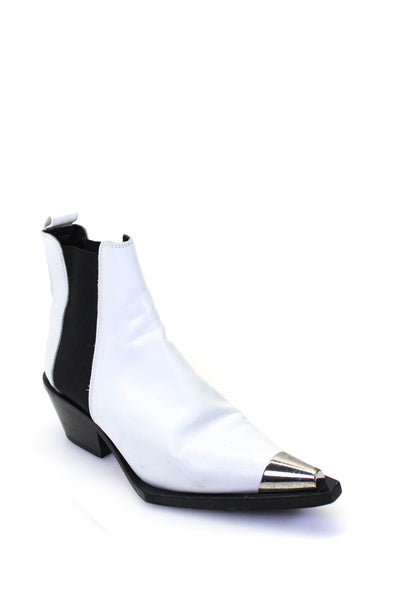 Helmut Lang Women's Pointed Toe Pull On Leather Ankle Boots White Size 37.5