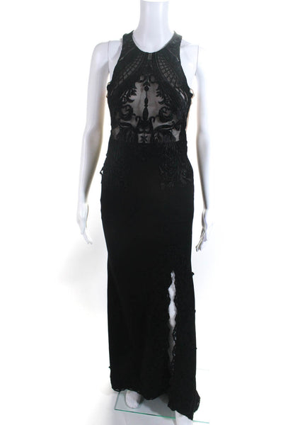 L'atiste Womens Black Lace Trim Mesh Open Back Sleeveless Gown Dress Size S