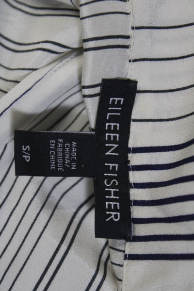 Eileen Fisher Womens Silk Striped Button Down Shirt White Blue Size Small