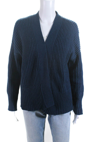 Eileen Fisher Womens Open Front Cardigan Sweater Blue Organic Cotton Size Medium